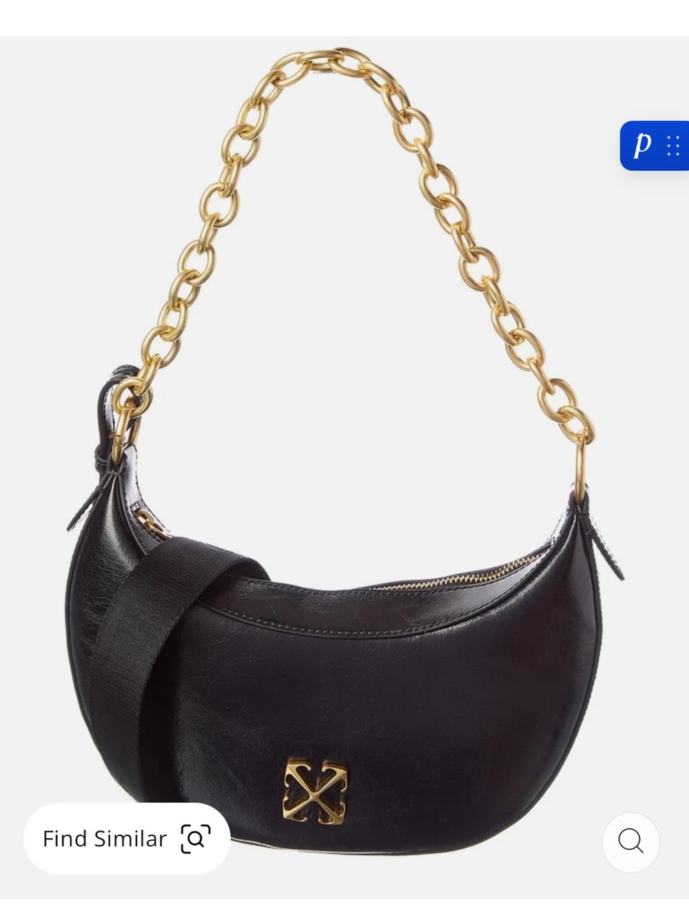 Off-White Black Leather Crescent Shoulder Bag with Gold Chain